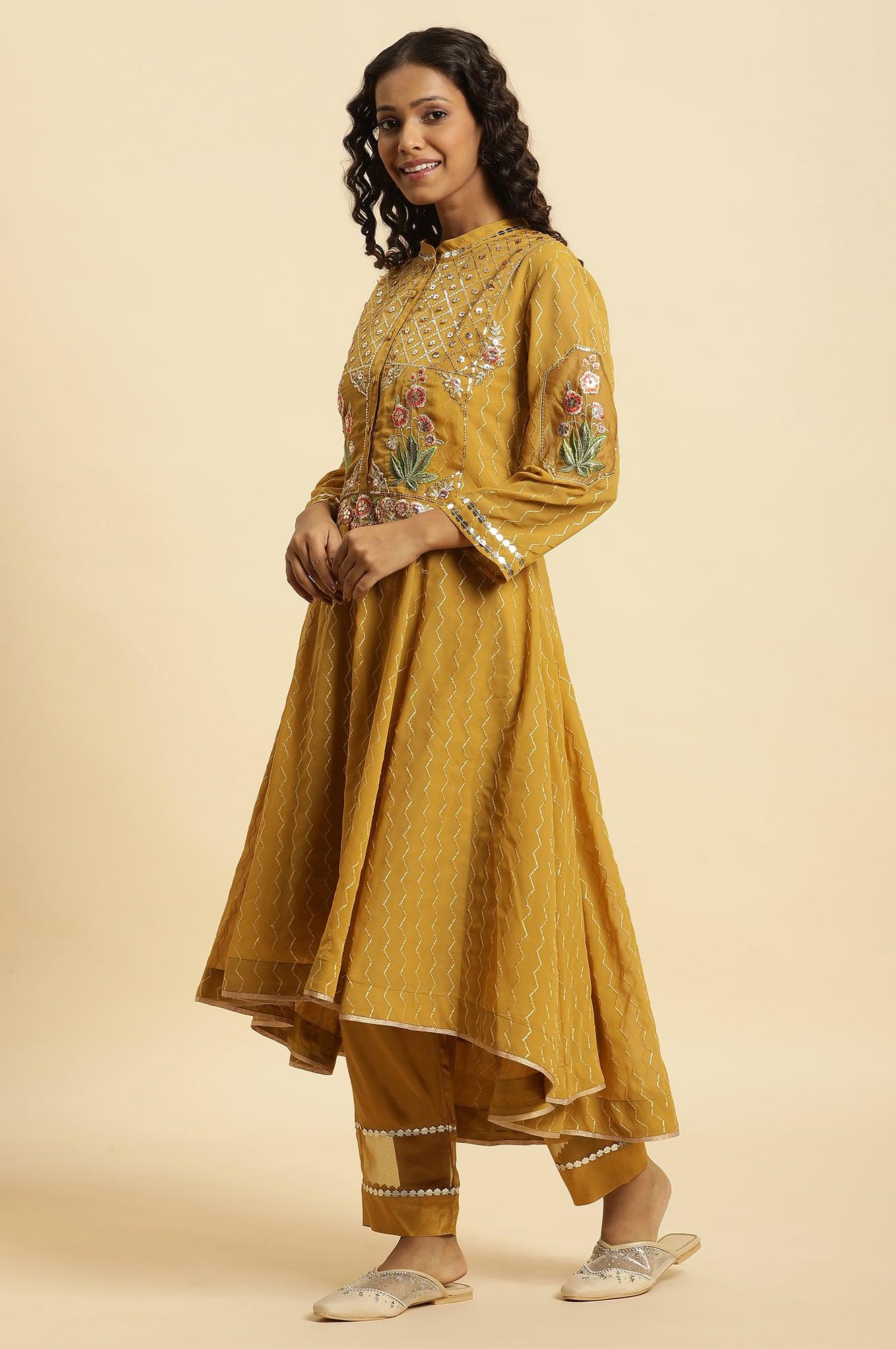 Yellow Embroidered Kurta, Pants And Dupatta Set - Image 6