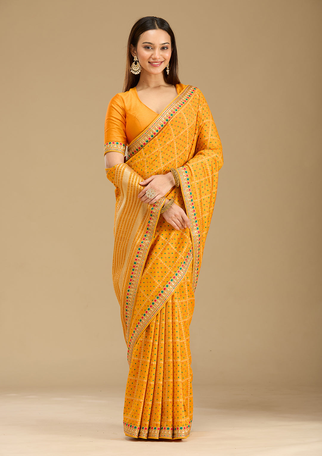Mustard Zariwork (Gold) Soft Raw Silk Saree - Image 4