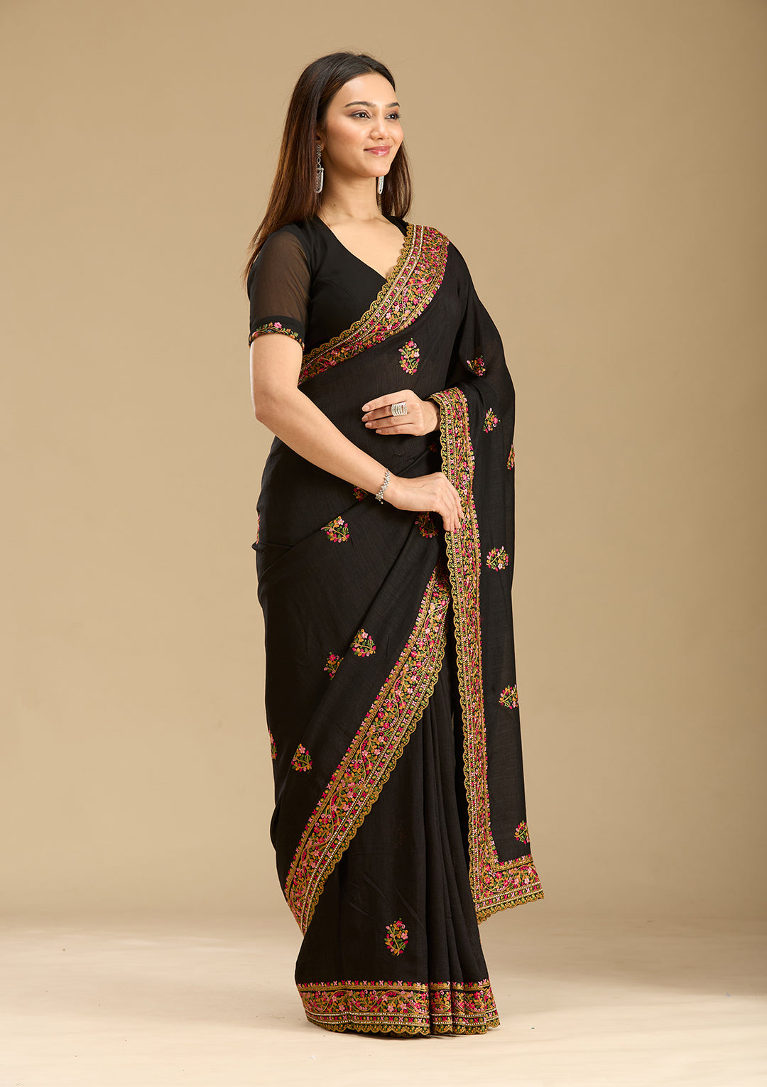 Black Kashmiri Soft Raw Silk Saree - Image 3